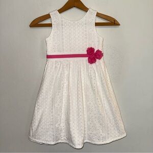Lilly Pulitzer Girls White Lace Dress with Pink Rosettes and Trim Size 5